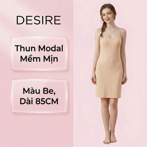 Váy hai dây mặc lót cổ V thun Modal (gỗ sồi) mềm mịn  đầm hai dây mặc lót dáng ôm BTM-1009 Be ngắn 80cm M (40~49kg) - Available variant