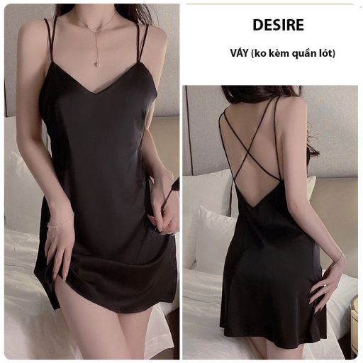 Set Váy ngủ lụa hai dây chéo lưng gợi cảm váy ngủ lụa chất mềm mịn VN-1320 Váy Đen M - Available variant