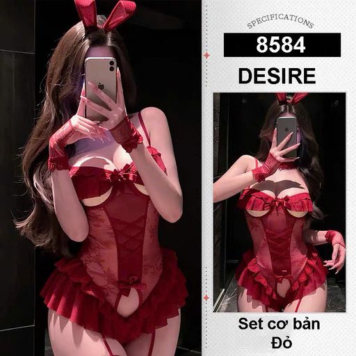 8584 Bộ đồ ngủ Cosplay Cô Nàng Thỏ sexy đầy đủ phụ kiện - Bodysuit thiết kế xẻ đáy DESIRE Đỏ - Available variant