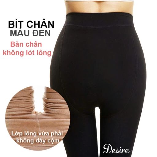 Quần Tất Nữ Lót Lông BIGSIZE (80-100kg) Siêu Co Giãn Mềm Mại Ấm Áp DS606 - Phù Hợp Mùa Đông Đen bít chân 200g - Available variant