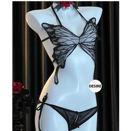 Bồ lót ren lưới gồm Áo và quần cột dây xẻ đáy gợi cảm sexy chính hãng Gui Ruo loại 1 VN-2112 Đen - Available variant