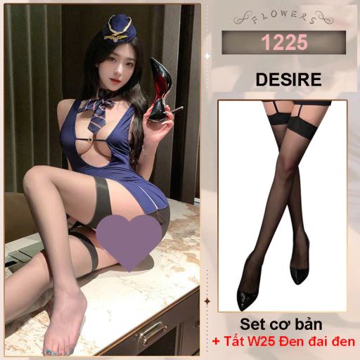 Bộ váy ngủ Cosplay Cô nàng Tiếp viên hàng không phong cách gợi cảm DESIRE STORE VN-1225 Set cơ bản+ Tất W25 Bigsize - Available variant