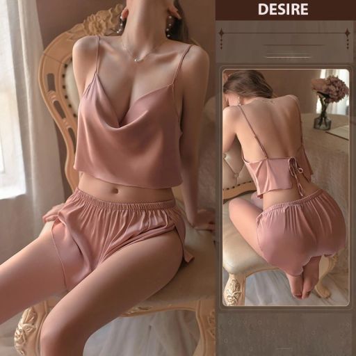 Đồ bộ hai dây cổ đổ chất lụa mềm gợi cảm DESIRE VN-8816 Hồng nhạt M - Available variant