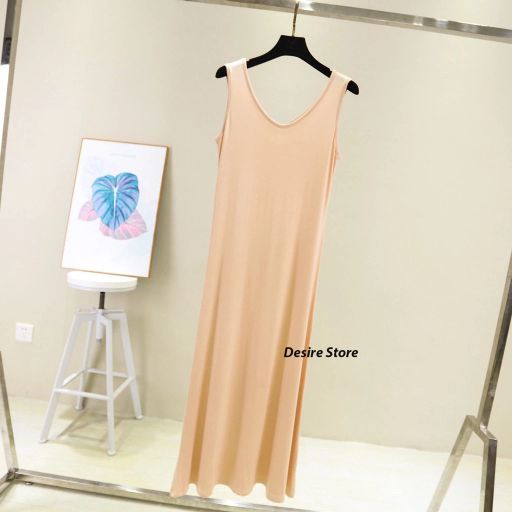 Đầm thun sát nách vải modal (Gỗ sồi) dáng ôm cổ tim mịn mát mùa hè BTM-1012 Nude 98cm M (40-48 KG) - Available variant