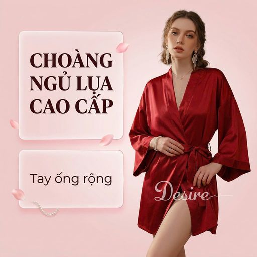 Desire Store, Áo choàng ngủ lụa tay ống rộng cao cấp Áo choàng cô dâu gợi cảm Bride hàng loại 1 VN-84301 - 190.000 ₫