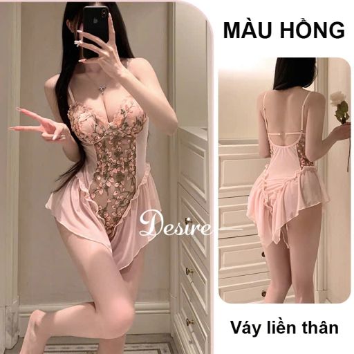 Váy ngủ ren liền thân Bodysuit ren chất mềm mịn DESIRE VN-1130-1 Màu hồng M - Available variant