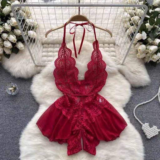 Váy ngủ ren liền thân Bodysuit quần chip xẻ đáy phong cách gợi cảm sexy Desire VN-8411 Đỏ - Available variant