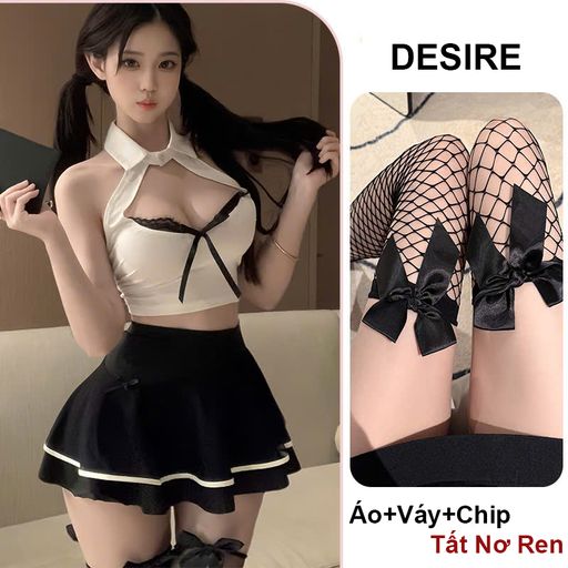 Váy ngủ Cosplay cô nàng thư ký công sở phong cách  nữ tính quyến rũ gợi cảm DESIRE VN-1210 Set+T-012Đen - Available variant