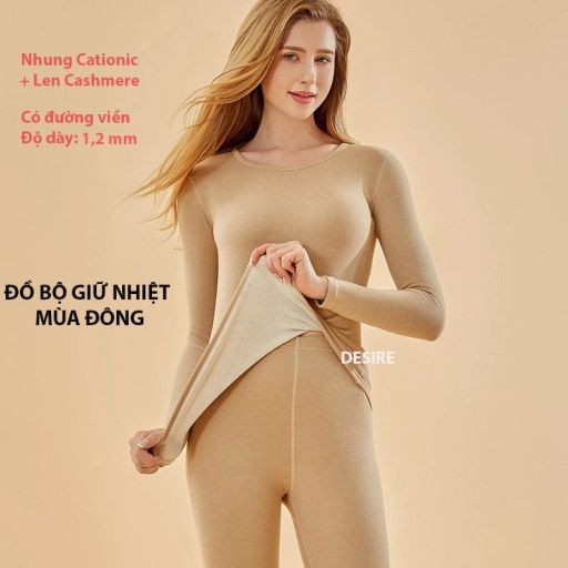 Đồ bộ giữ nhiệt mùa đông siêu nhẹ ấm áp vải Nhung lót Len Cashmere có đường viền dành cho nữ giới ZYOS AGN-003 Da có viền L - Available variant