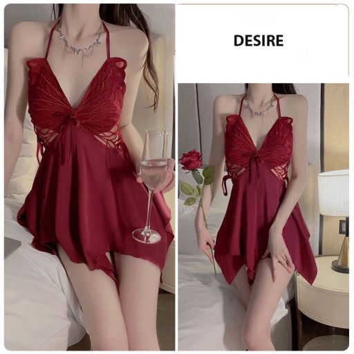 Váy ngủ lụa phối ren khoét lưng gợi cảm  hàng loại 1 chính hãng GUIRUO DESIRE VN-3945 Váy Đỏ M - Available variant