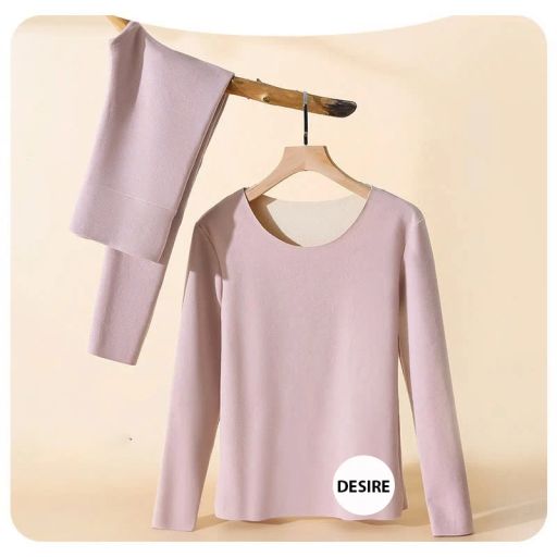 Đồ bộ giữ nhiệt chất Nhung lót sợi nhiệt Derong mềm siêu nhẹ mùa đông ấm áp DGN-9093 Nguyên bộ Hồng nhạt M - Available variant
