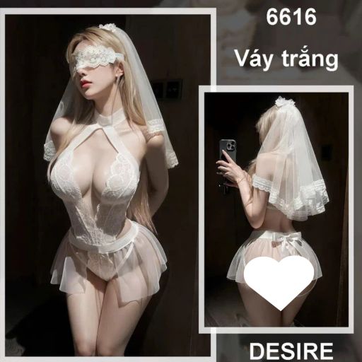 6616 Set váy ngủ Cosplay Cô Dâu Bride gợi cảm kèm khăn voan cao cấp DESIRE Váy trắng - Available variant