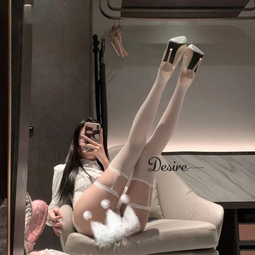 Tất lưới nữ ren trơn dài trên gối phong cách gợi cảm sexy cosplay DESIRE T-005 Trắng đai Trắng - Available variant