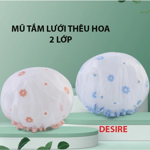 Desire Store, Mũ tắm, mũ ủ tóc 2 lớp lưới thêu hoa chống thấm nước tốt TT-001 - 40.000 ₫